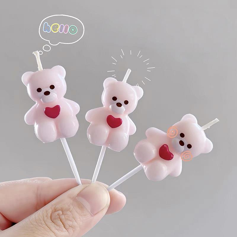 5pcs/set Pink Brown Cartoon Little Bear Shaped Candle Birthday Holiday Couple Party Cake Decoration