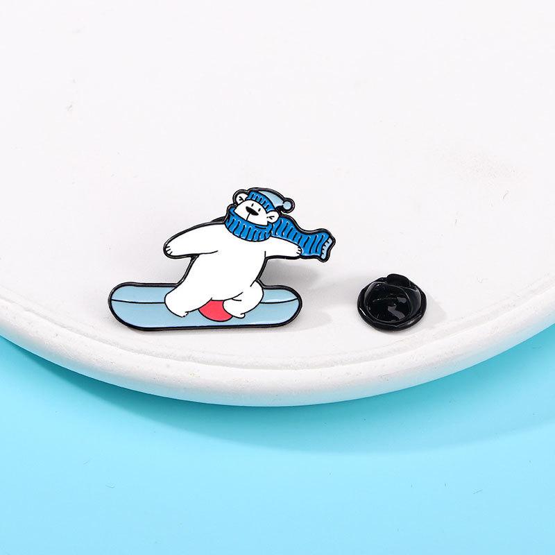 Ski Series Brooch Cartoon Cute Little Animal Penguin Polar Bear Metal Badge Oil Drip Alloy Bag Button Pin
