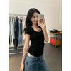 U-neck Slim-fitting Short-sleeved T-shirt for Women, Summer New Korean Waist-pinching and Thin Fashion Tops Are Trendy