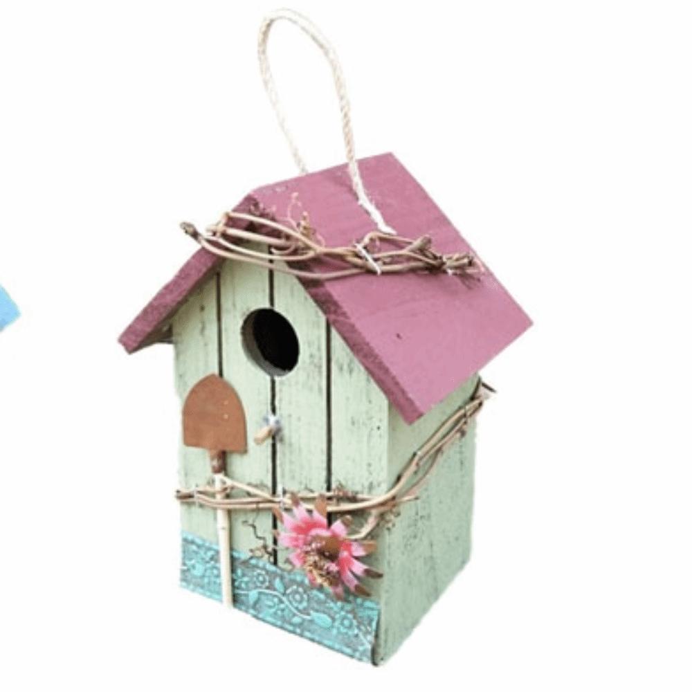 Wooden Garden Red Top Bird Shelter Patio Decorative Bird Dwelling Green Space Bird Dwelling Craft