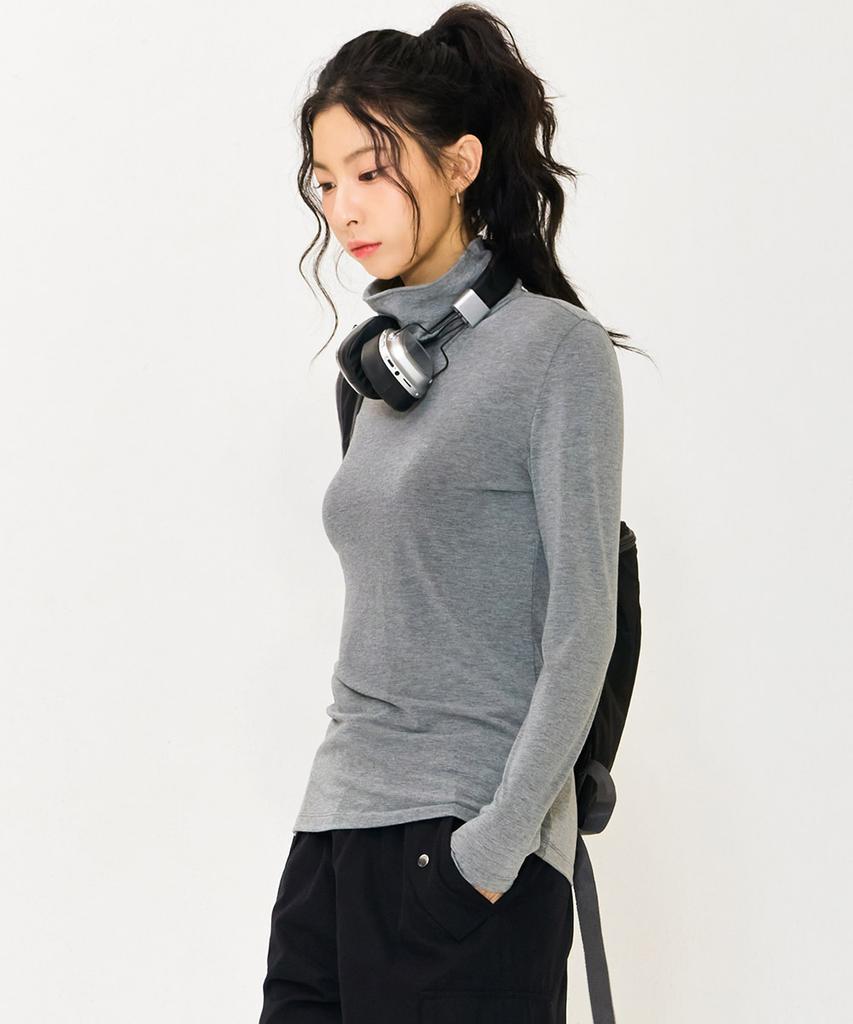 CHASECULT Women'S Basic Turtleneck T-Shirt - Grey