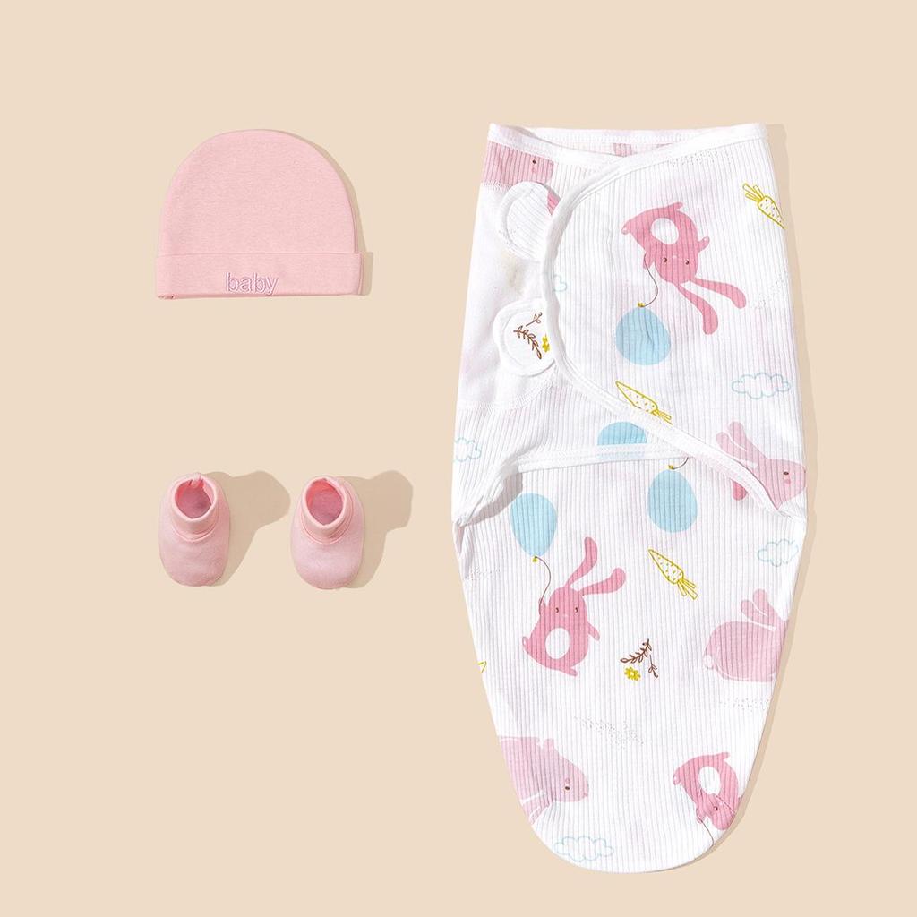 Pure Cotton Newborn Anti-Startle Swaddle & Blanket Set - Spring/Summer Baby Wrap