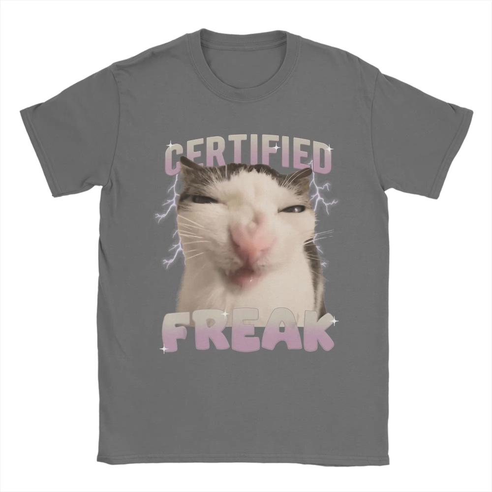 Zertifizierter Freak Lustige Katze Meme Herren- und Damen-Print T-Shirts Verrücktes T-Shirt Kurzarm O-Ausschnitt T-Shirts Baumwolle 3XL Kleidung