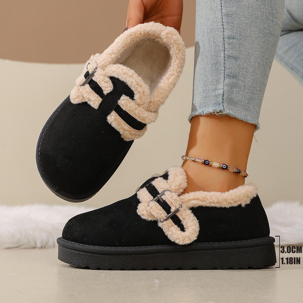 Fashion Retro Lined Snow Boots New Women's Slip-On Slippers Roman Style Rubber Sole Long Plush Inner Thick Heel Shoes Loafers with Fur