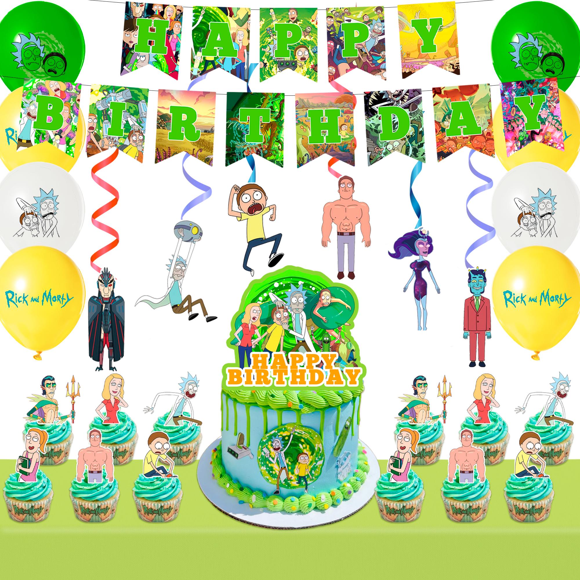 Cartoon Party Decorations, Cartoon Birthday Decors - Cartoon Party Balloons&Birthday Banner Cake Toppers Tablecloth etc Cartoon Birthday Party Decors зелёный