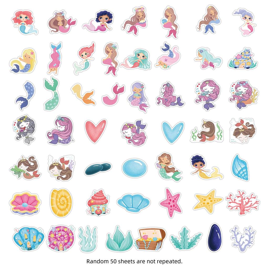 50pcs Waterproof Mermaid Cartoon Stickers for Suitcase, Phone, Notebook, and Journal