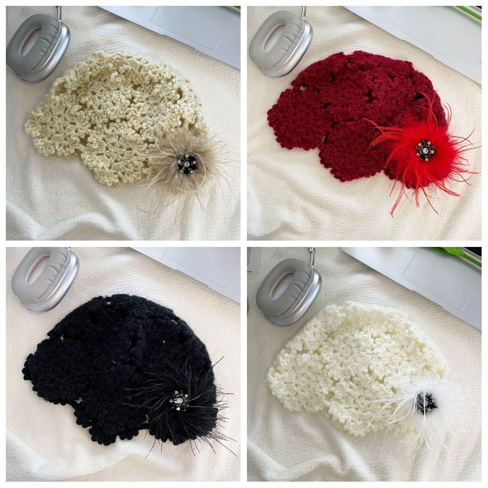 Bohemian Hollow Knitted Beanies Hat Weave Y2K Sweet Hat Vintage Casual Turban Hat  Autumn