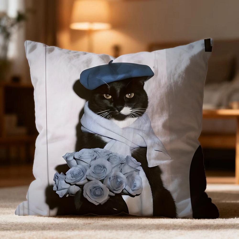 Popular Black Cat Cushion Cover Soft Washable Pillow Case Multi-Scene For Couch Bed Travel Office Use