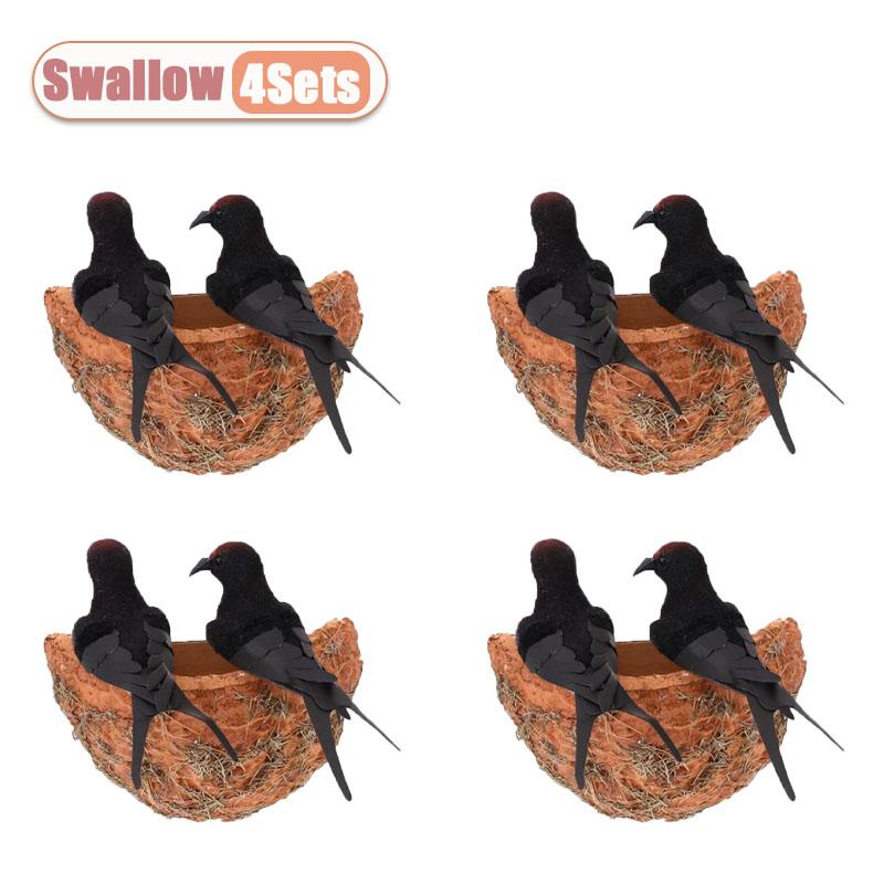 

1-8Sets Hanging Swallow Nest Decor Bionic Birdhouse with Two Flying Birds Decorative Ornament for Garden Home Outdoor Display