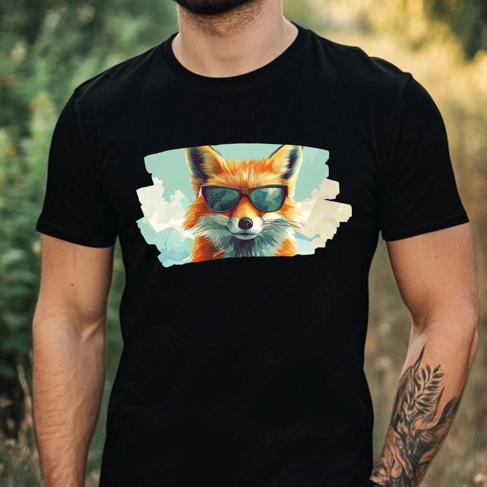T-Shirt Herren Fuchs mit Sonnenbrille Motiv Baumwolle Größe XS bis 5XL L