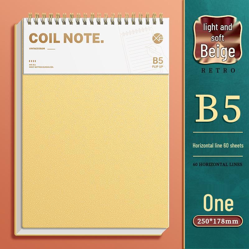 Retro Verdicktes A5 B5 Spiralnotizbuch mit Top-Bindung für Studenten – Liniert Kariert