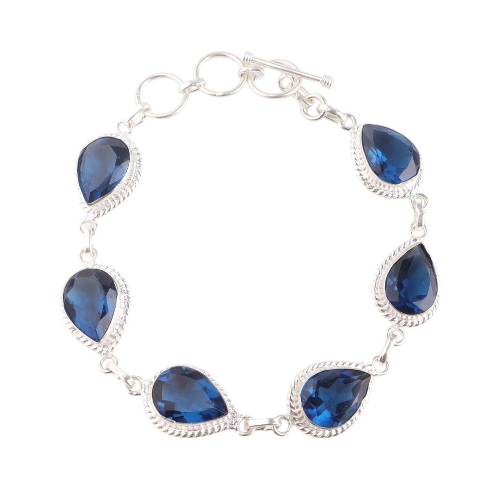 London Blue Topaz Gemstone 925 Sterling Silver Bracelet Jewelry Gift For Mom RB-15-1