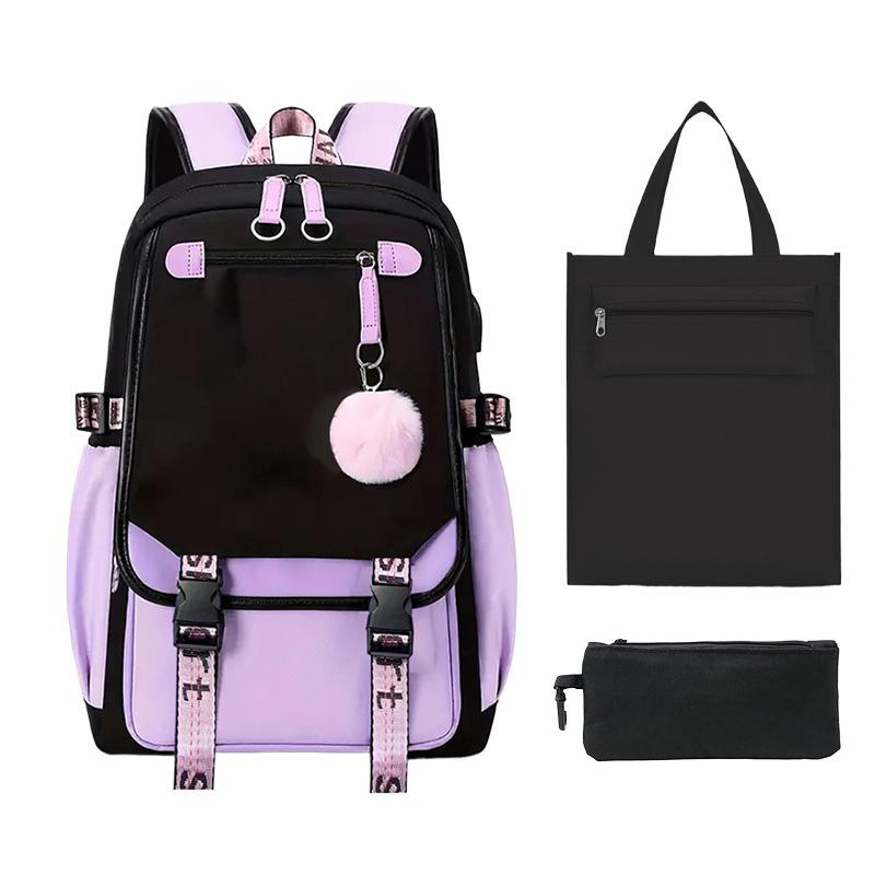 DIY printed primary and secondary school students backpack unisex schoolbag three-piece set