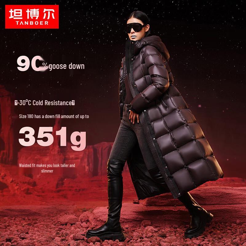 

Жіночий чорно-золотий довгий пуховик Tanboer з капюшоном 160