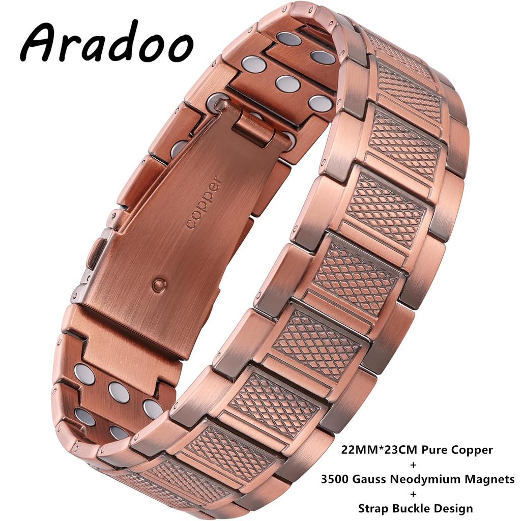 Premium Copper Bracelet for Men with Grid Pattern Design Magnetic Wristband Jewelry Gifts