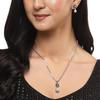 Rhodium-Plated Silver Toned Green Cubic Zirconia Studded Floral Shaped Cute Pendant with Earrings Jewellery Set