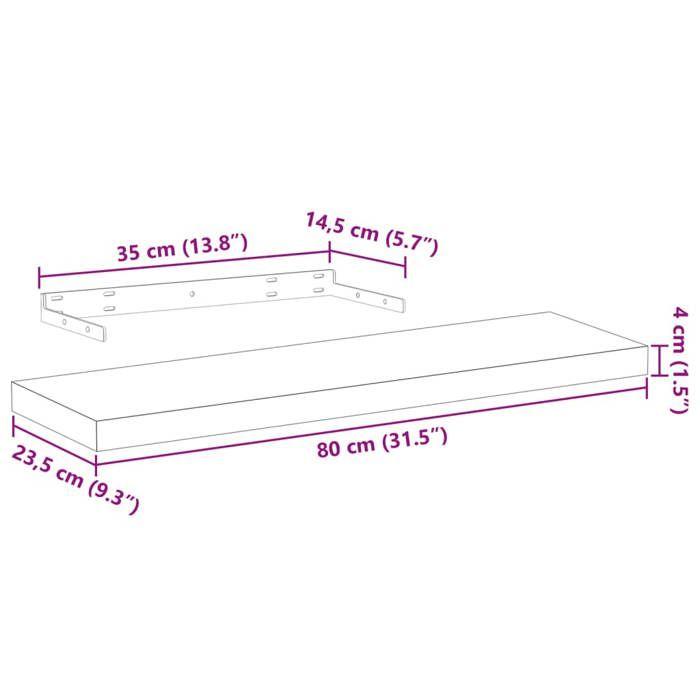 VidaXL Floating Shelves 2 Pcs 80x23.5x4 Cm Engineered Wood, Wall Shelf, Shelf Board, Wall Shelf for Room 4010692