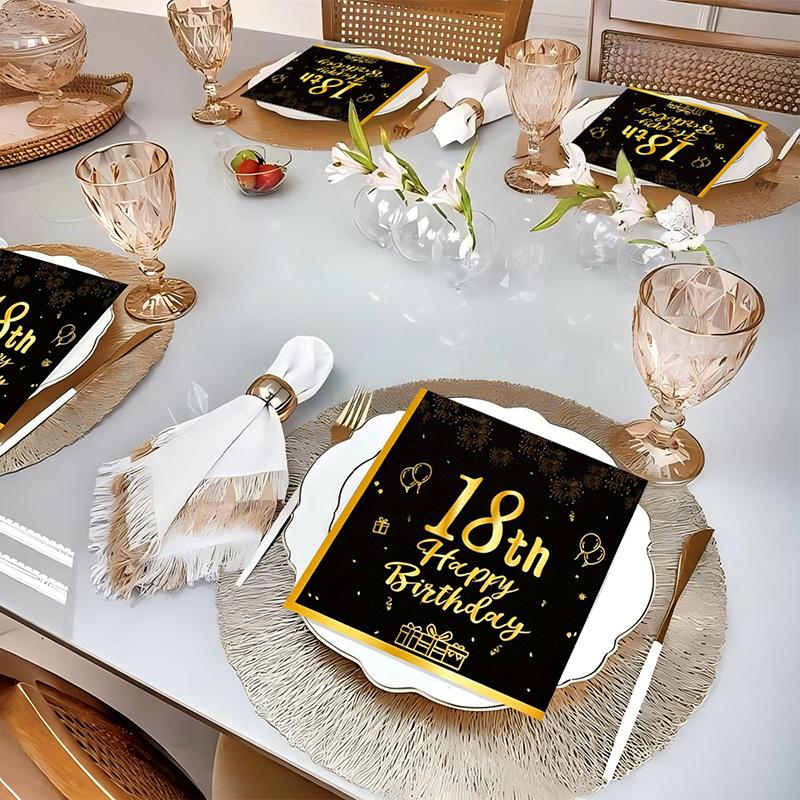 20 stk. 30-års 40-års 50-års 60-års Fødselsdagsservietter Sort og Guld Jubilæumsservietter Skål for 50 År Engangsfestservietter