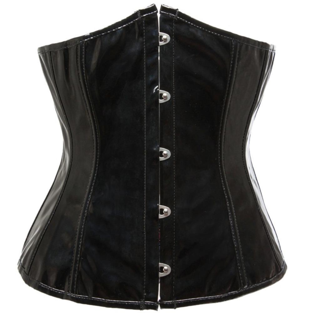 Gothic Shiny PVC Underbust Corset Top Leather Vintage Style Bustier Body Shaper Black Plus Size Steampunk Corsetto Waist Trainer