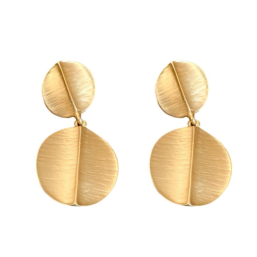 Silver needle brushed round pendant earrings light luxury high-end stud earrings women's European and American retro exaggerated temperament earrings