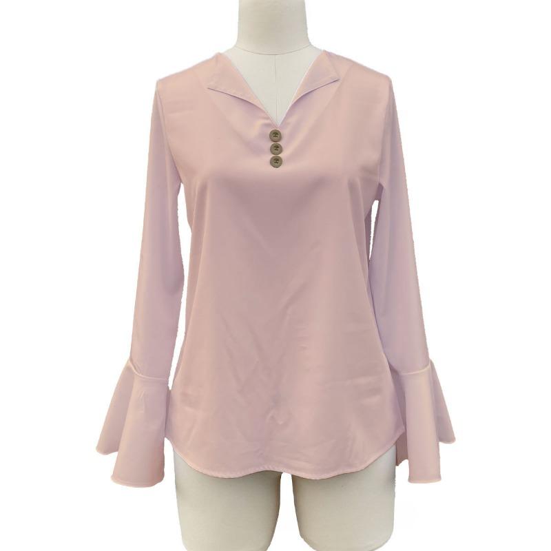 Damenmode, lässig, einfarbig, langärmelig, V-Ausschnitt, Blusen und Hemden