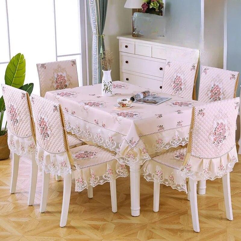 Einfarbiger Spitzen-Stuhlbezug im europäischen Stil, Esstisch- und Hockerbezug, Haushalts-Esstischdecke, Stuhlrückenlehne-Tuch