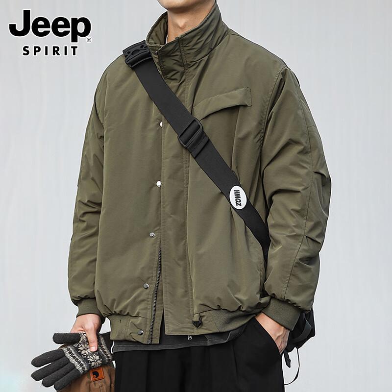 JEEP SPIRIT Men's Retro Plaid Stand-Collar Winter Jacket
