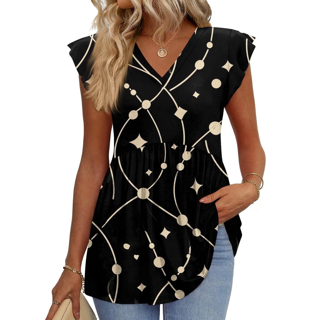 Womens Tops Fashionable V-neck Ruffled Sleeve Short-sleeved T-shirt Business Blouses