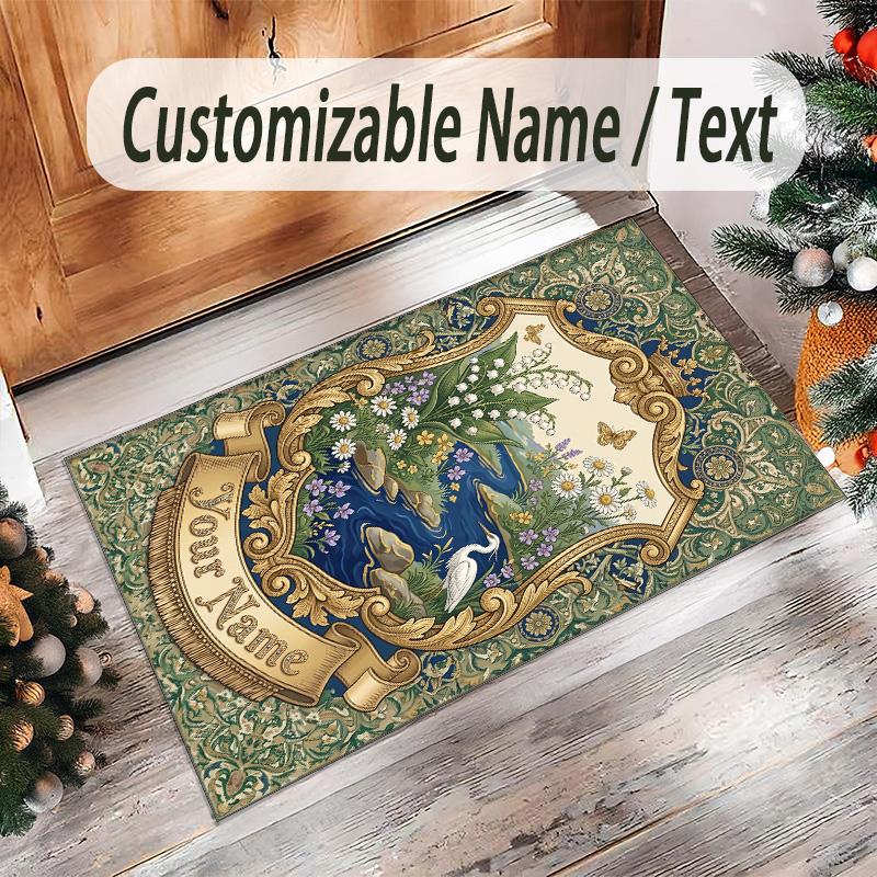 Landscape Theme Crystal Velvet Floor Rug Personalized Custom Name Text Warm Carpet Home Decoration
