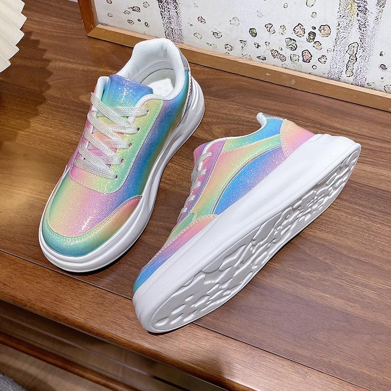 Women's Shoes Faux Leather Flat Shoes Had High Board Shoes Wear-resistant Non-slip Lace-up Sneakers