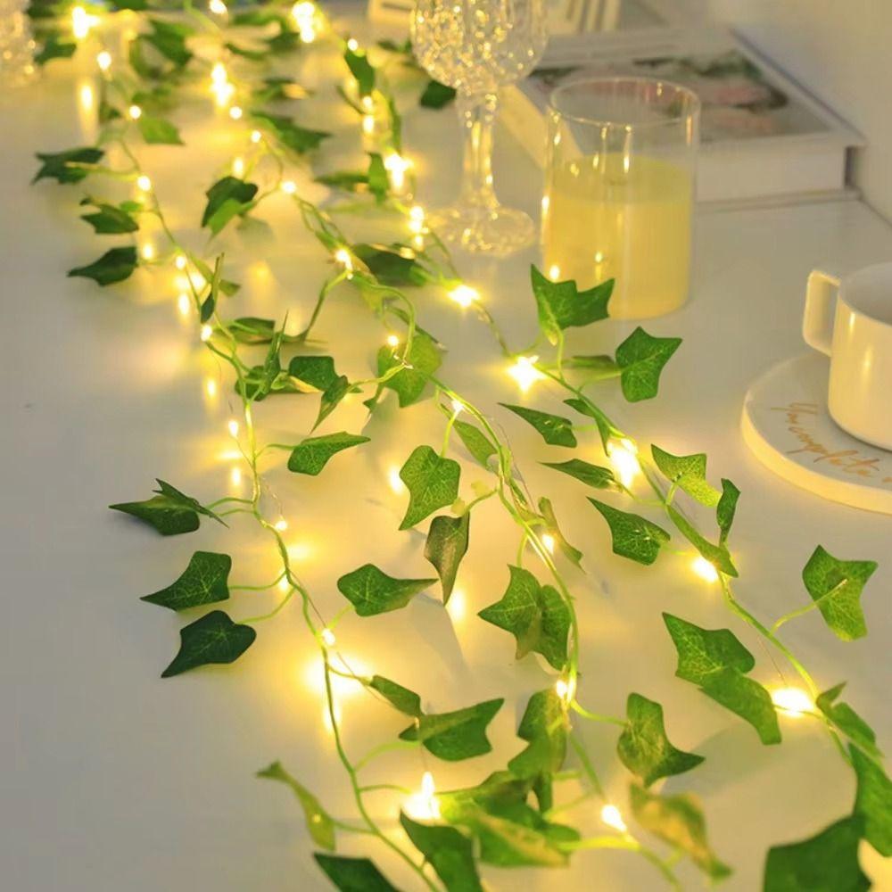 Battery Powered Willow Curtain Lamp Green Leaf Artificial Leaf Lights  Xmas Decoration
