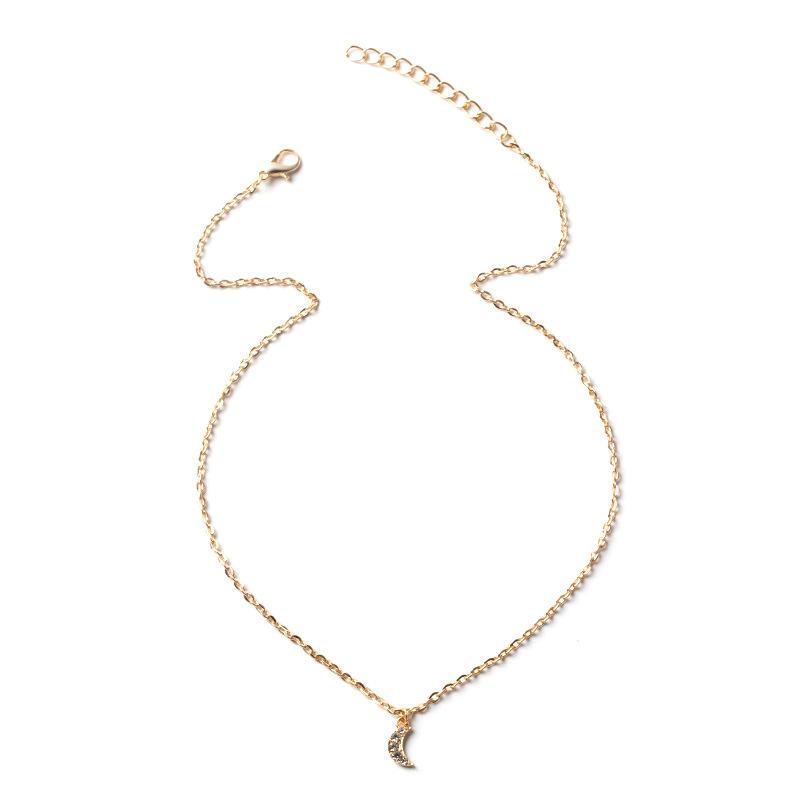 Diamond pendant necklace European and American alloy simple versatile jewelry women's five-pointed star moon collarbone chain