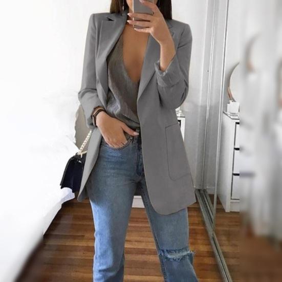 Cappotto da Donna Giacca da Abito Revers Manica Lunga Davanti Aperto Giacca da Abito Tinta Unita Tasche Grandi Stile Pendolare