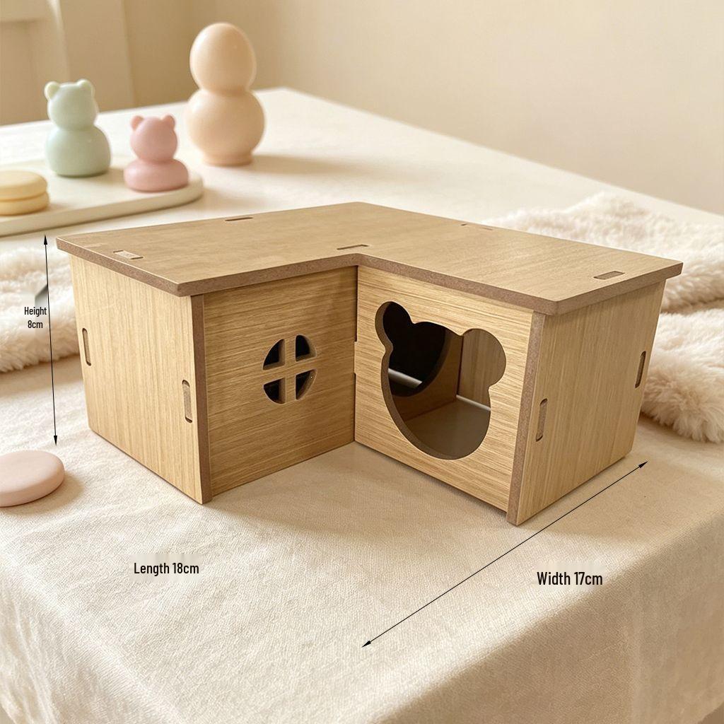 Golden Hamster Wooden House & Climbing Ladder Set - Interactive Hideout Toy