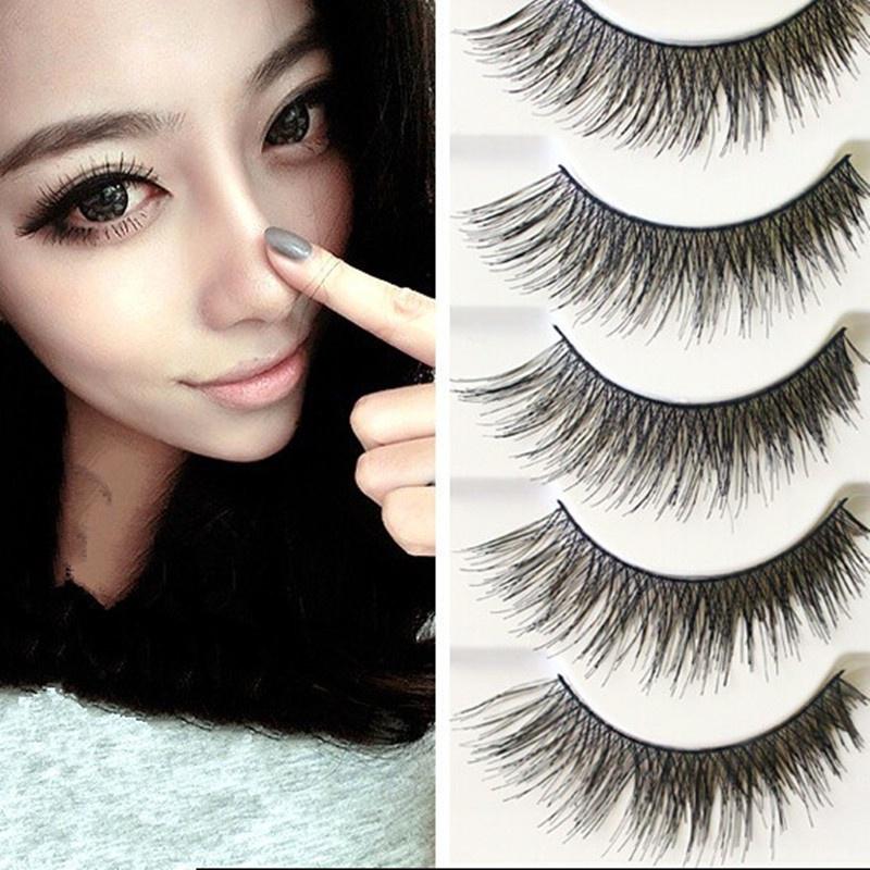 Soft 5 Pairs Long Makeup Cross Thick False Eyelashes Nautral Handmade ...