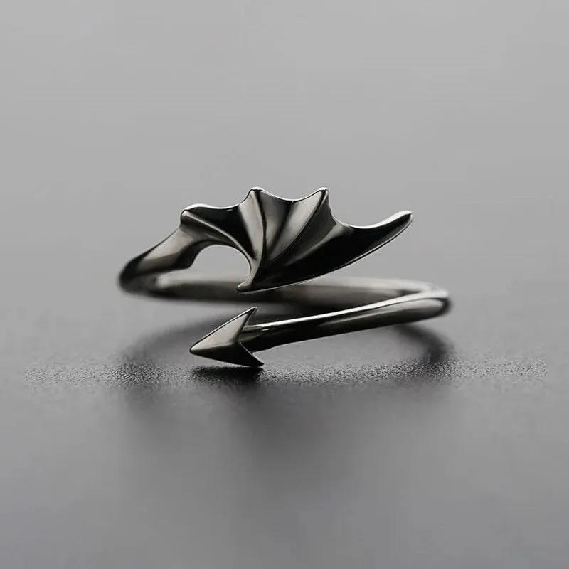 Vintage Evil Wings Punk Rings for Women Men Couple Wedding Ring Opening Angel Wing Version Rings Korean Jewelry