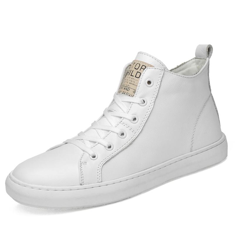 

Модные мужские кожаные ботинки на высоком подъеме в британском стиле, простые бежевые, с массажной подошвой, мужские деловые повседневные ботинки, зимние хлопковые ботинки 47 белый