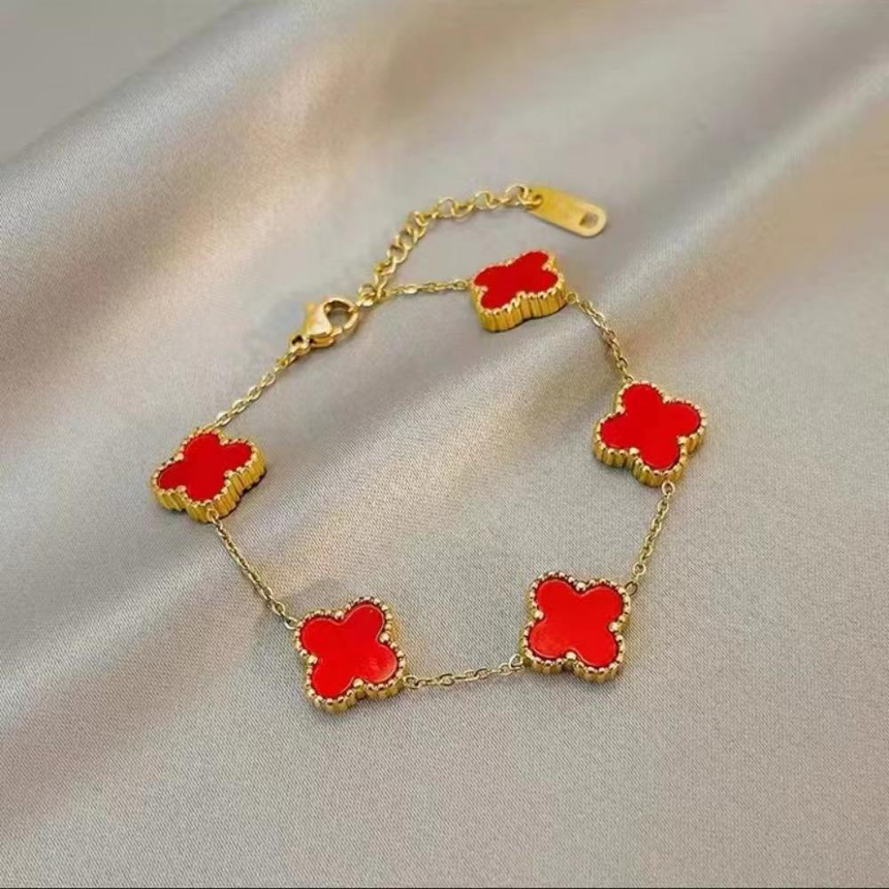 Bracciale alla moda in acciaio al titanio a forma di quadrifoglio per donna Semplice Leggera Lusso Trendy e Unico Accessori Gioiello