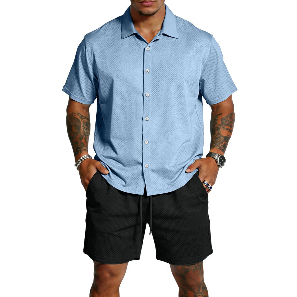 Men's Casual Lightweight Breathable Short-Sleeve Shirt And Shorts Set