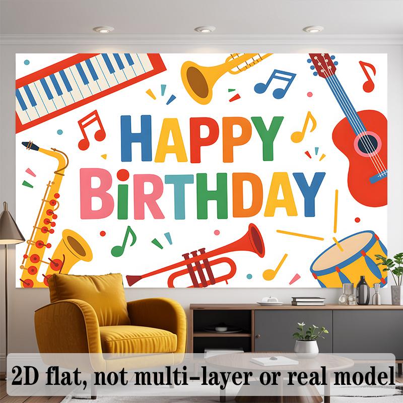 Fondo de Fiesta Platos Instrumentos Musicales Fibra Cabina de Fotos Fondo Decoración Fiesta de Cumpleaños