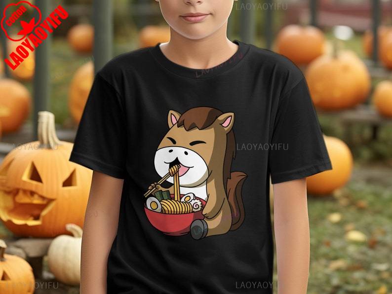 Kawaii Anime Year of The Horse Asian Noodles Japanese RaUnisex Japan Cartoons Art Couple TShirt High Quality Cotton Graphic Tshirt