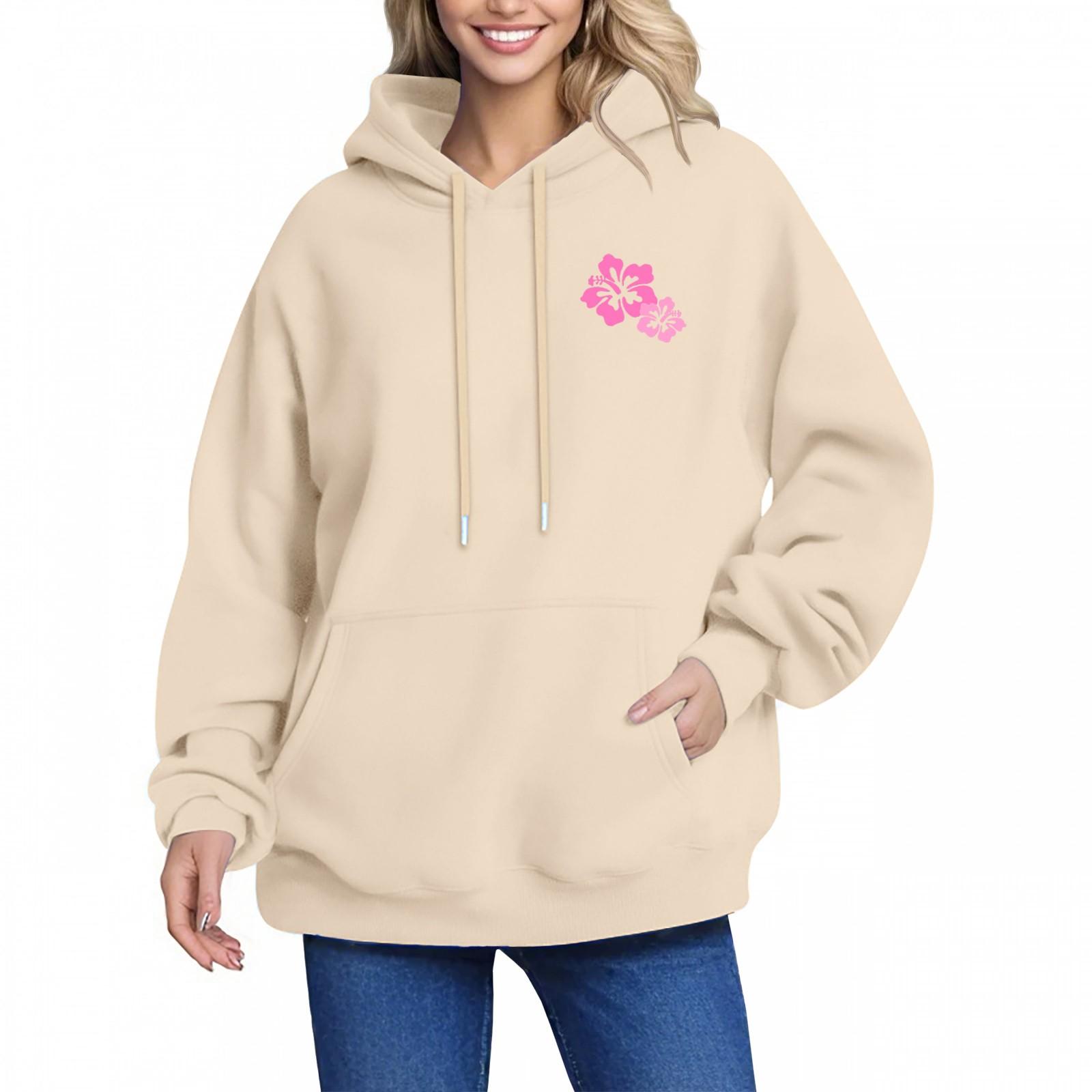 

SIESTA BEACH WAVES 1971 Женская толстовка с капюшоном и мелким принтом с длинным рукавом и карманом Свободный пуловер Толстовка Верх L бежевый