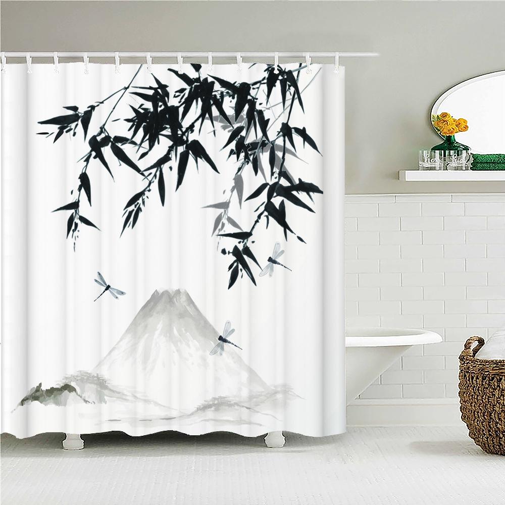 Waterproof Polyester Fabric Shower Curtain Japanese-style Waves Samurai Landscape 3d Printing Bathroom Decor Shower Curtains