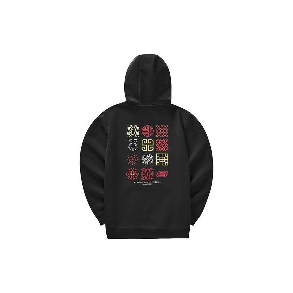 Skechers Cny Series Logo Print Hooded Long Sleeve Sweatshirt Men Sweatshirt Black L123M003-0018