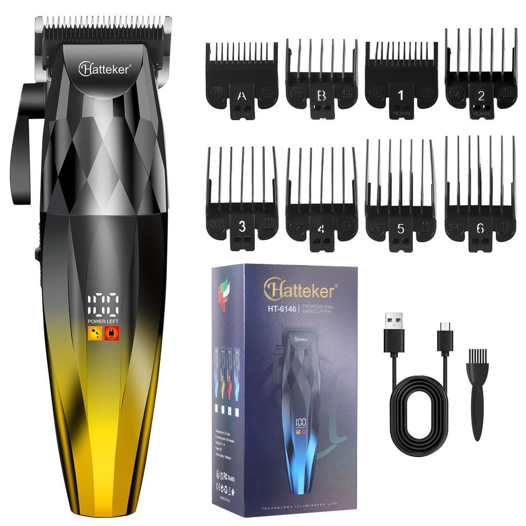 Hatteker Professional Hair Clipper with LED Display Multiple Guide Combs USB Charging for Men's Grooming HT-6146