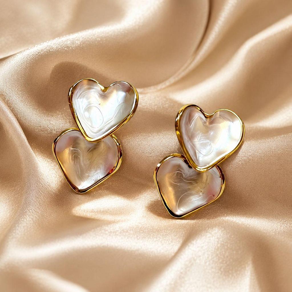 Elegant Double Layer Heart Drip Oil Stainless Steel Earrings