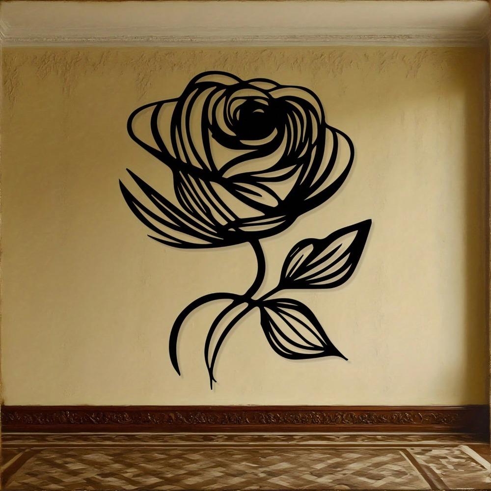 Black Wrought Iron Rose Wall Art Metal Flower Sculpture Large Wall Decor for Garden Entrance Bedroom Romantic Gift