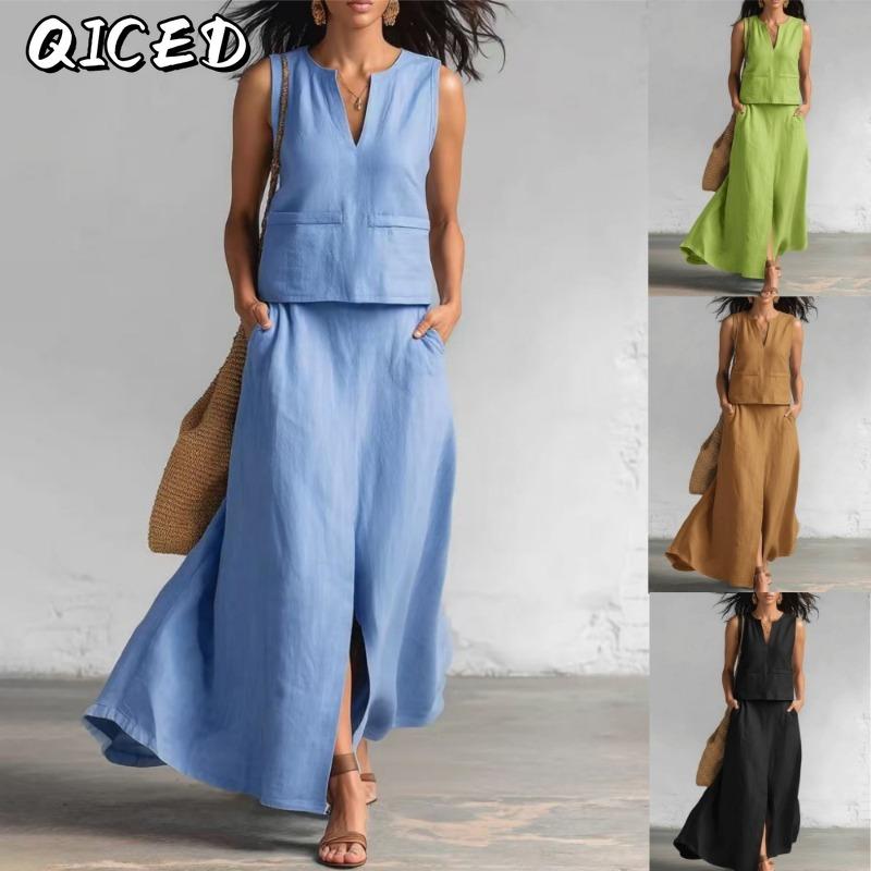 QICED Women's Fashion Casual Sleeveless V Neck Pants Suits
