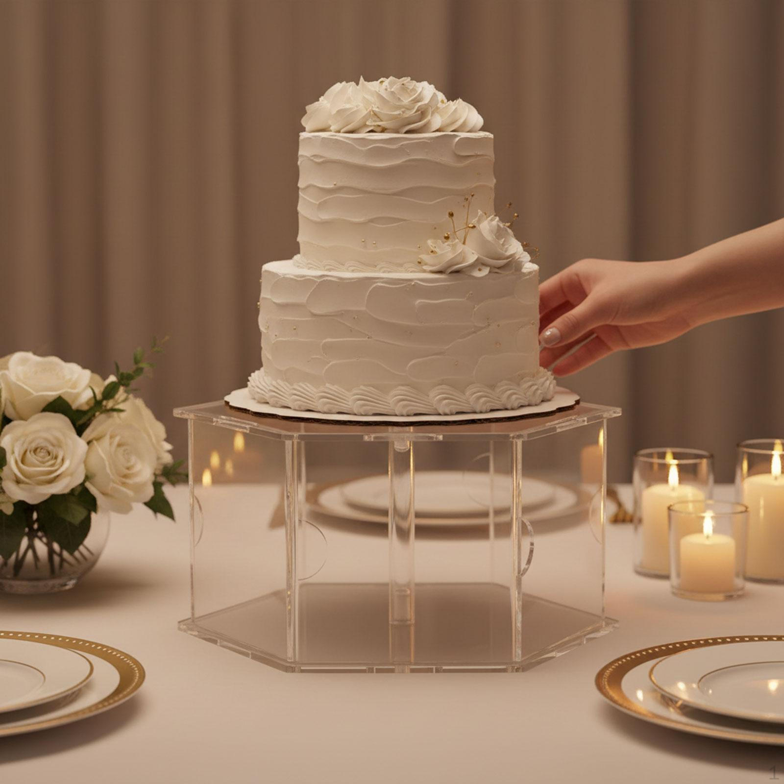 

Acrylic Cake Stand, Hexagonal Presentation Dessert Transparent Plate, Table 20cmx10cm