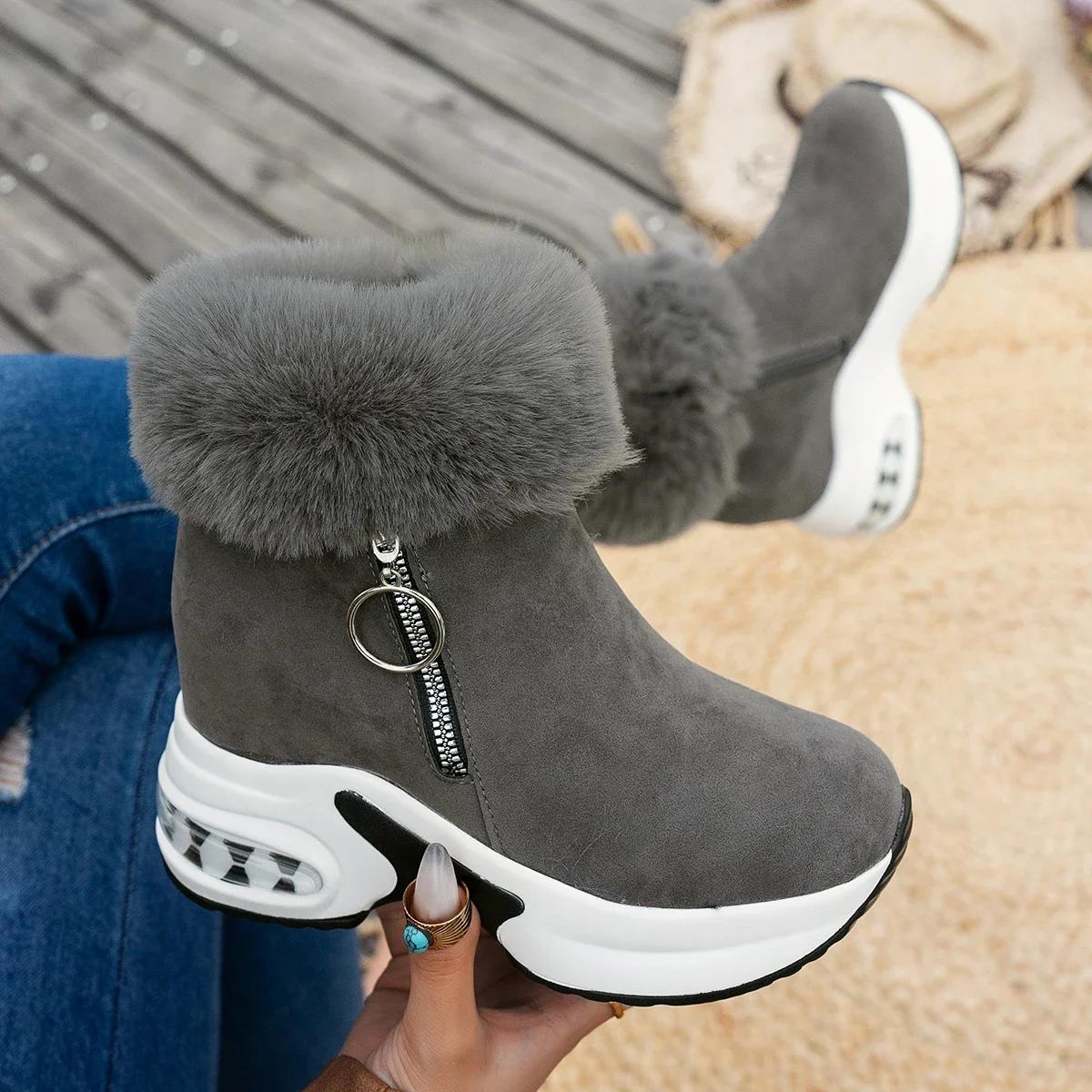 

Ankle Boot for Women Warm Fuzzing Plush Winter Snow Boots Retro Zipper Woman Internal Increasing Keep Outdoor Smooth Botas Mujer 36 сірий колір